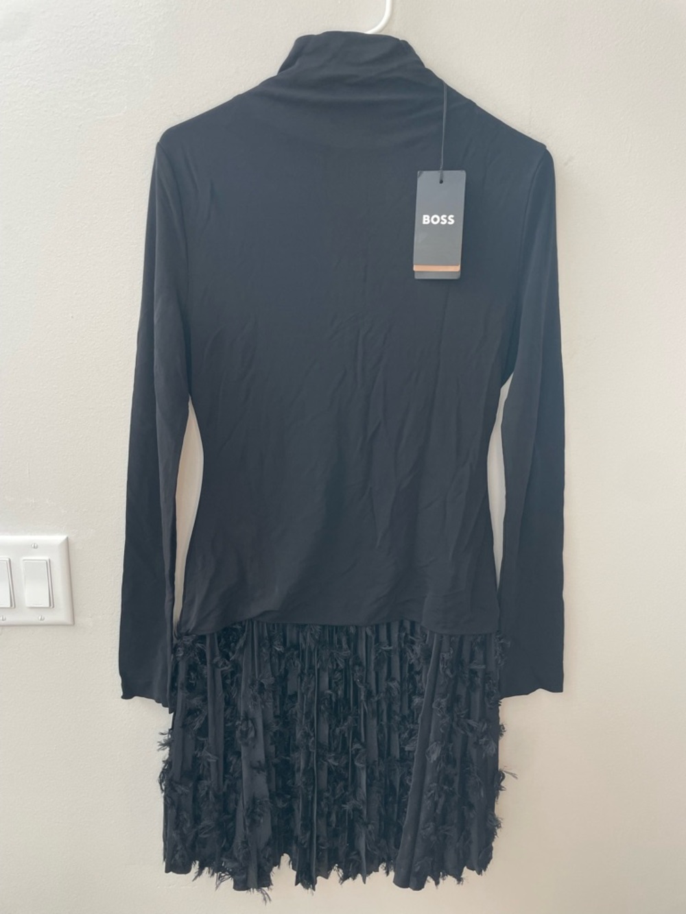 Boss Hugo Erlot Tie Long Sleeve Midi Dress Side Tie Modal Navy Blue Size S NWT - Picture 4 of 14